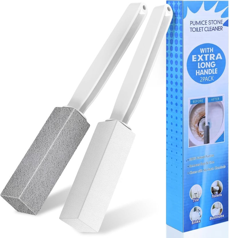 Laiyeoy Toilet Bowl Cleaner Pumice Stone -Hard Water Stain Remover, Powerfully Removes Toilet Bowl Rings，Rust &Lime，Ideal for Toilet Brush/BBQ Grills/Sink/Pool/Bathroom【2Pack】 (Extra Long Handle) - Image 1